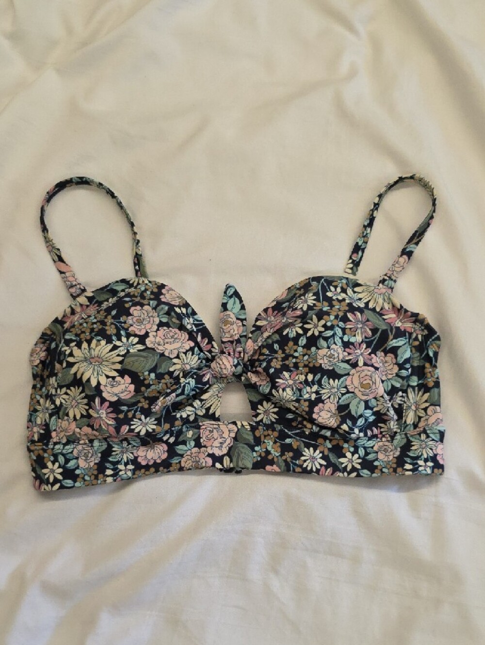 Kona Sol Black Bikini Top with Pastel Floral Accents